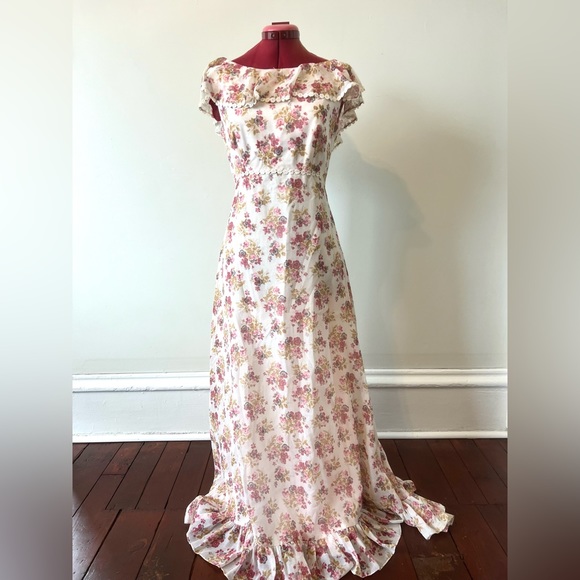 Vintage Prairie Dress, Sylvia Ann, Floral Print, Bohemian Style, 1970s, Small - Picture 4 of 12